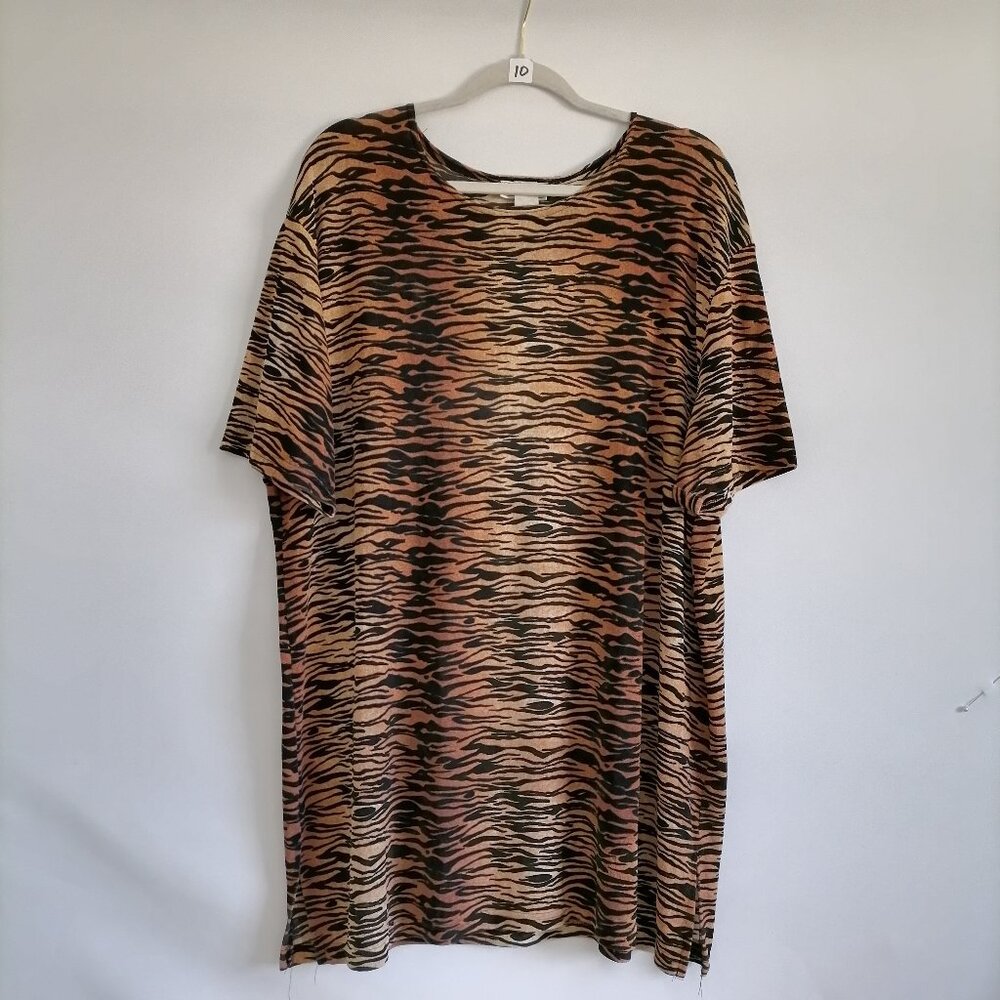 Frazier Lawrence Womens Brown Short Sleeve Animal Print T-Shirt Top Size 2X